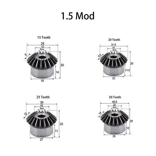 15T-30T Transmission Gears 90°1:1 Pairing Metal 1/1.5/2/2.5/3/4 Mod Bevel Gear - Picture 3 of 7