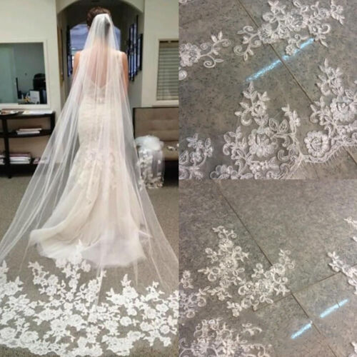 3 M Weiß Elfenbein Kathedrale Länge Spitze Rand Braut Hochzeit Braut Langschleier + Kamm - Bild 5 von 10