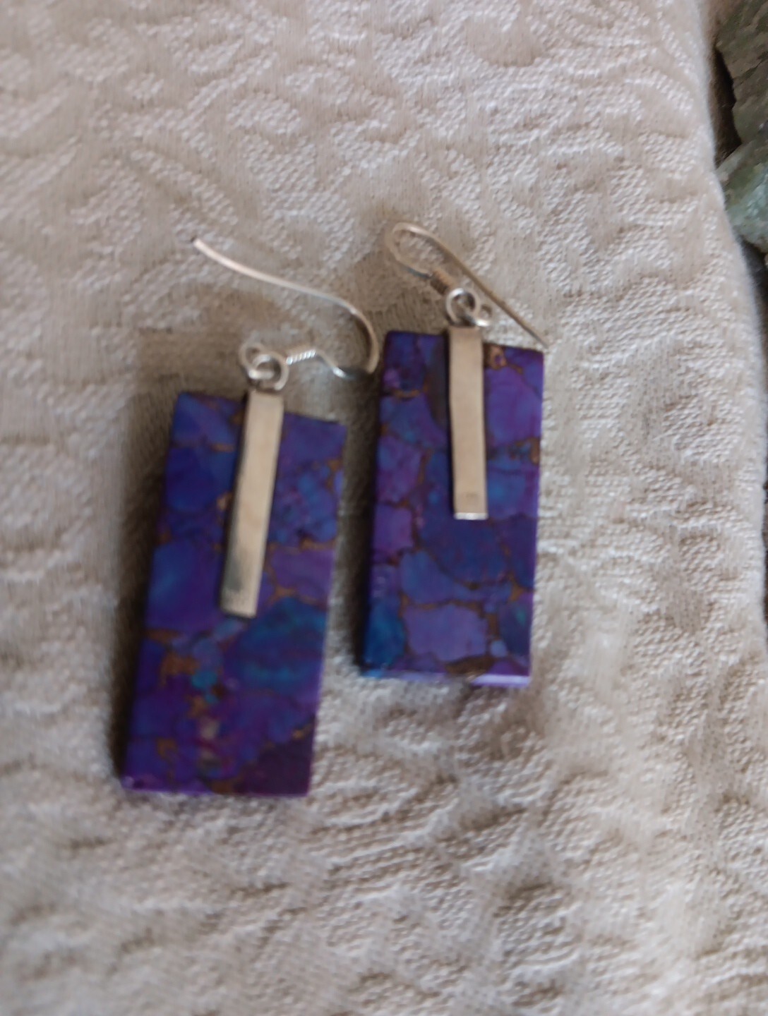 Purple Copper Turquoise Dangle Earrings Silver Ho… - image 5