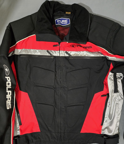 Polaris riding jacket mens Large vented mesh red black silver padded chest elbow