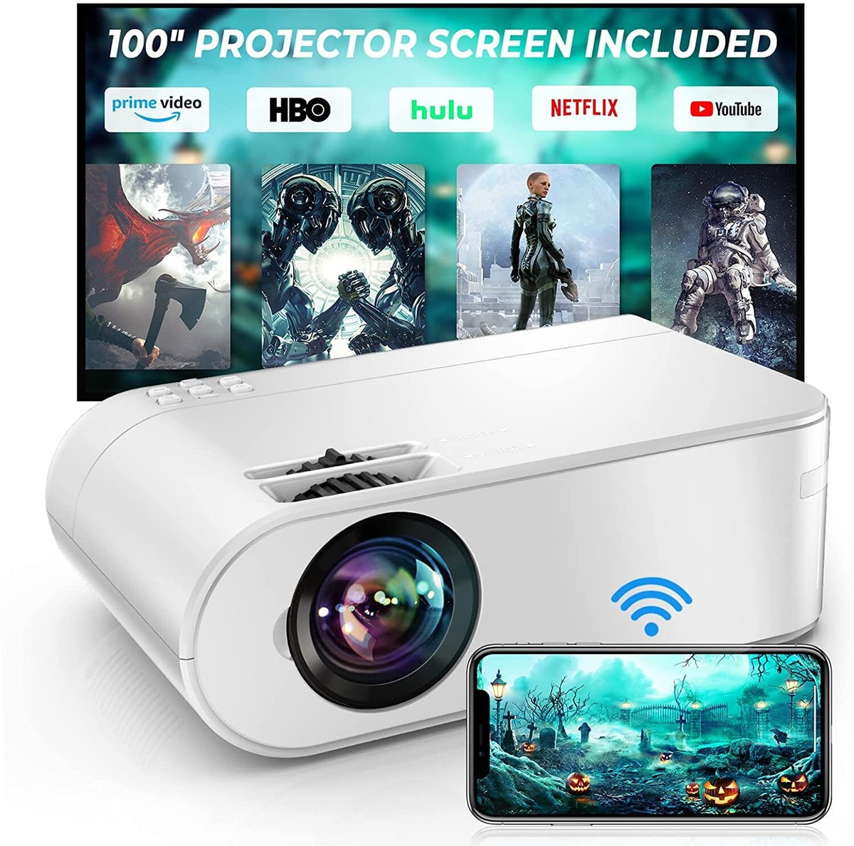 YABER MINI VIDEO PROJECTOR V2＋スクリーン付き Amazon.com: YABER Mini Projector with WiFi, 1080P Full HD