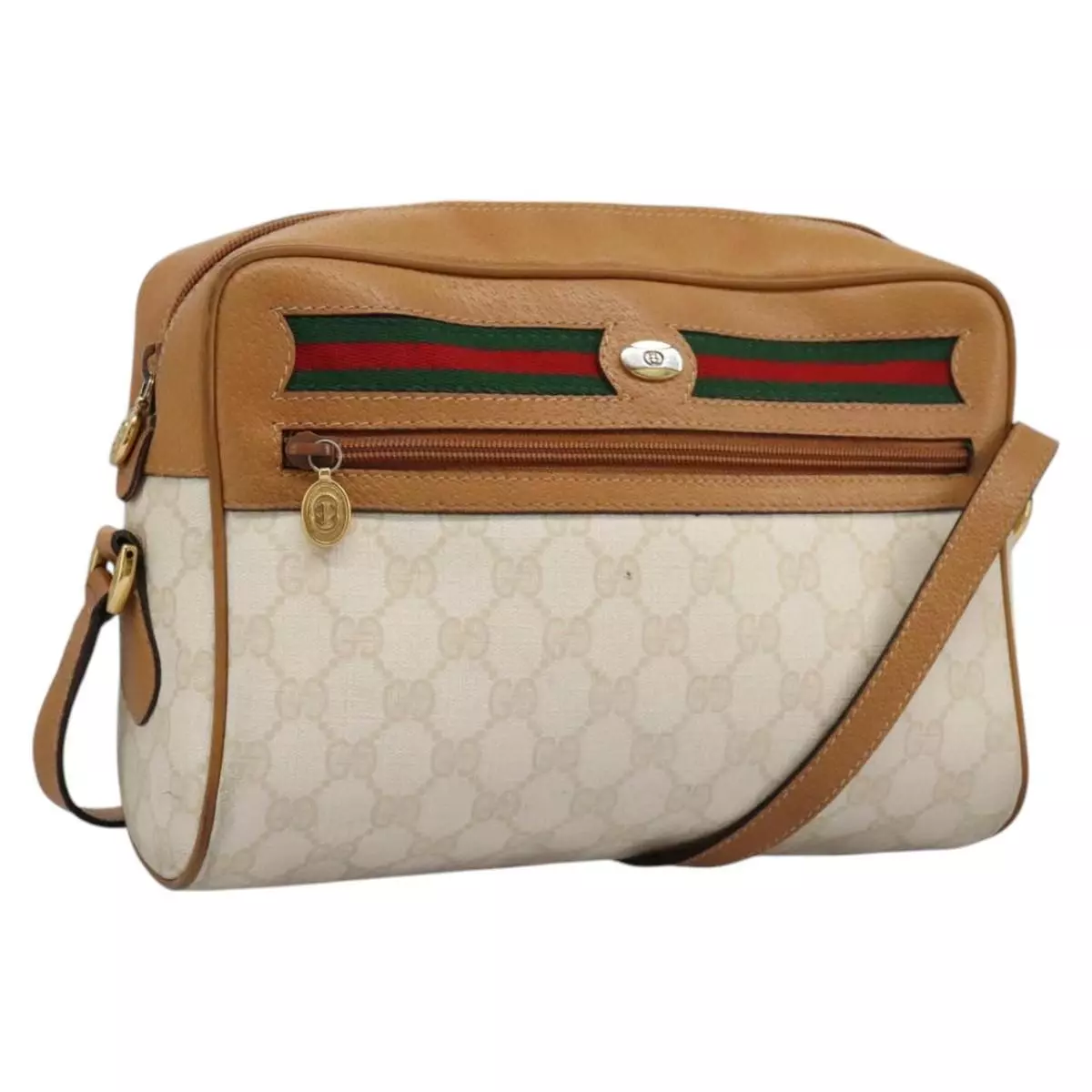 Sac à bandoulière GUCCI GG Supreme Web Sherry Line PVC beige or authentique 113857