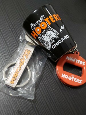 LOT OF Hooters Bev Key  3 in 1 Opener, Bottle Opener  and CHICAGO shot glass 