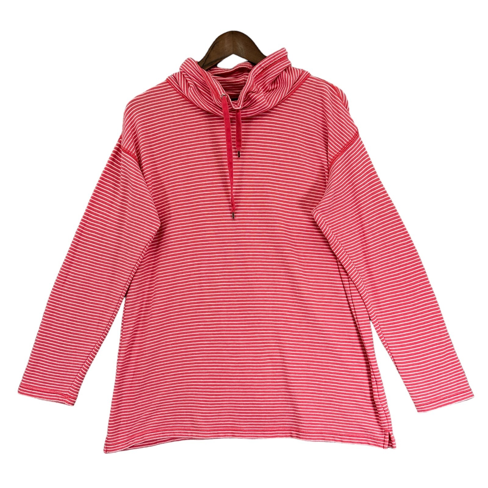 Chaps Pullover Cowl Neck Sweater Women Size M Red Striped Long Sleeve