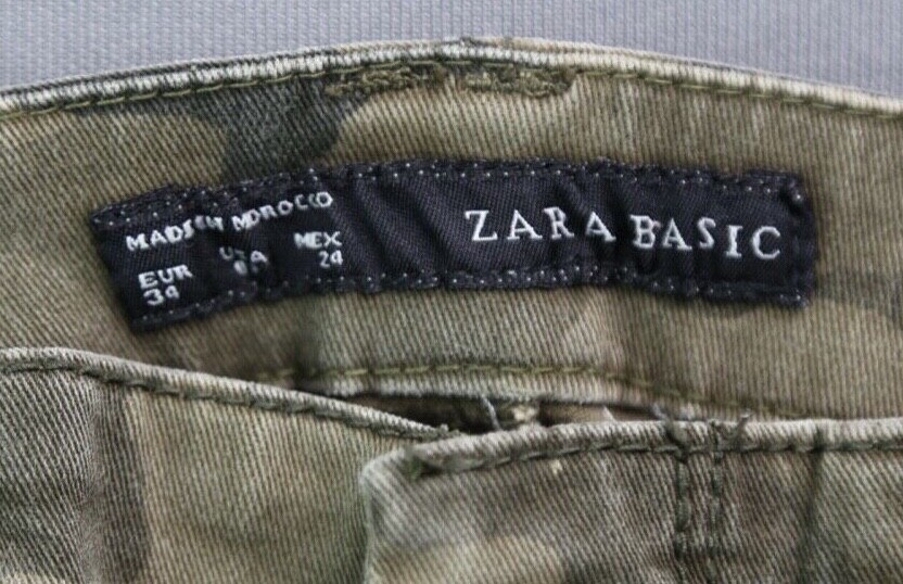 Women's Zara Basic Camo Skinny Jeans Zipper Leg Brown Black Size 2 (26x27) image 3