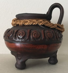 Antique-Vintage-Spittoon-Stoneware-Clay-Brown-Rare-Geometric-Design