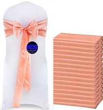 100 Peach Satin Chair Sashes Silky Sateen Chair Bows wedding party d cor