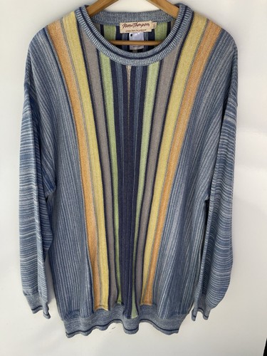 Vintage Norm Thompson Textured Stripe Knit Sweater Coogi Style Mens XXL CANADA