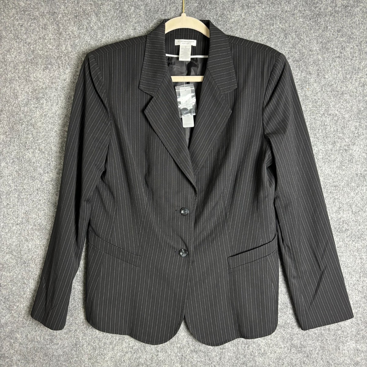 NEW Worthington Blazer Jacket Women's 12 Black Gray Pinstriped