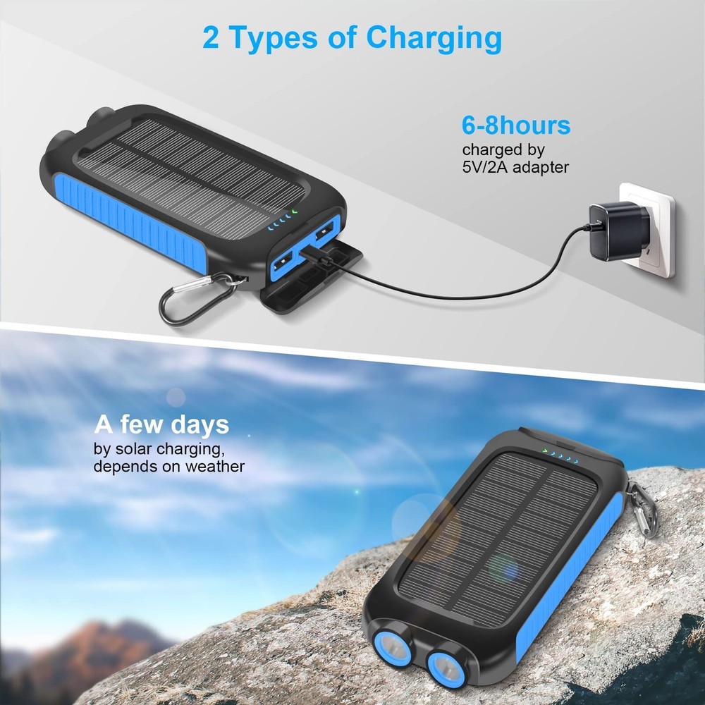 Solar Power Bank 10000mAh - Portable Charger with External Battery for On-the-Go Solar Power Bank 10000mAh - Portable Charger with External Battery for On-the-Go