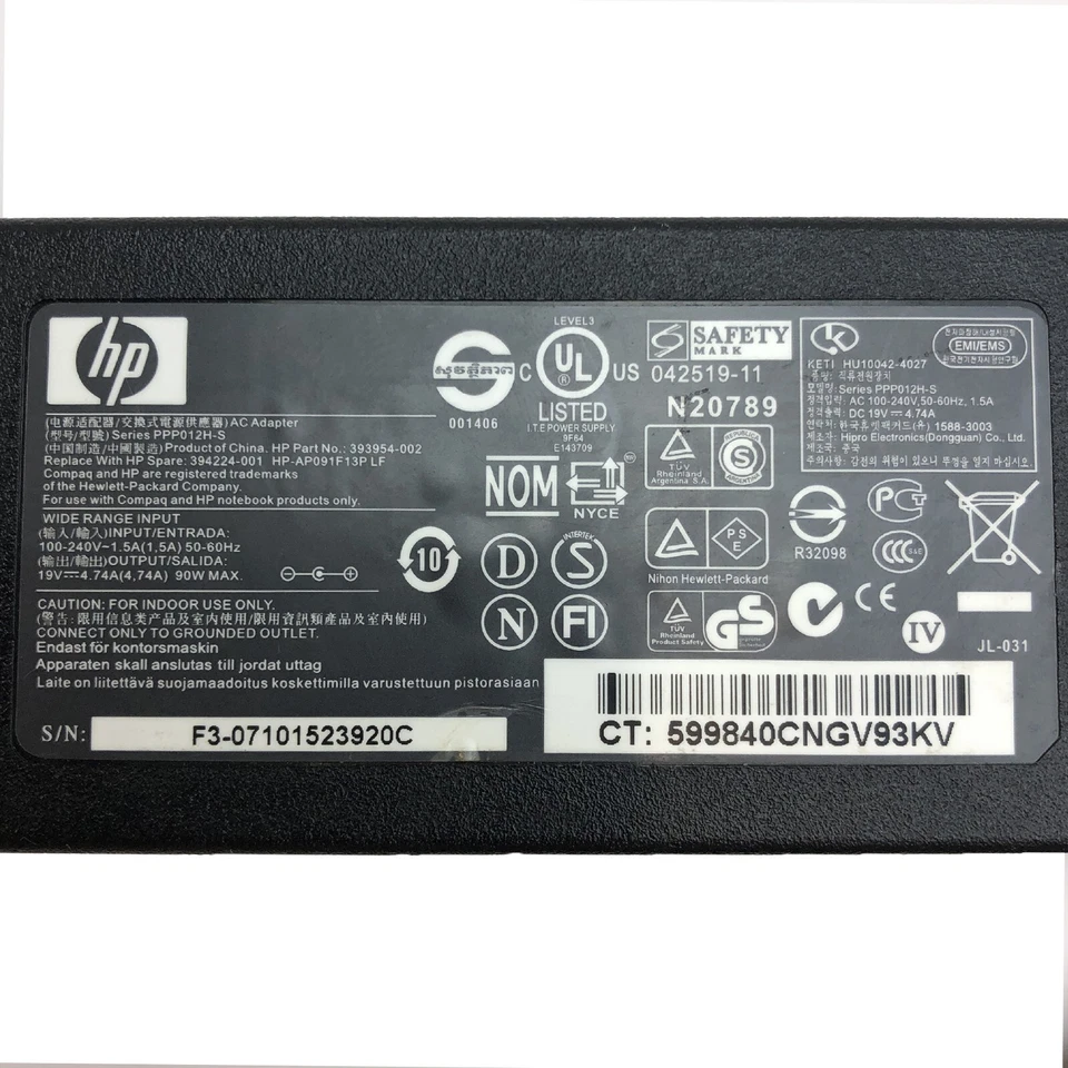 Adaptador de CA genuino de 90 W HP para cargador de PC portátil Pavilion DV8000 DV9000 DV9700 Foto 2 de 4