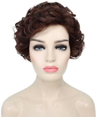 Monroe - Curly Kanekalon Synthetic Fiber Full Wig, 4 - 4.5 in, Dark Auburn