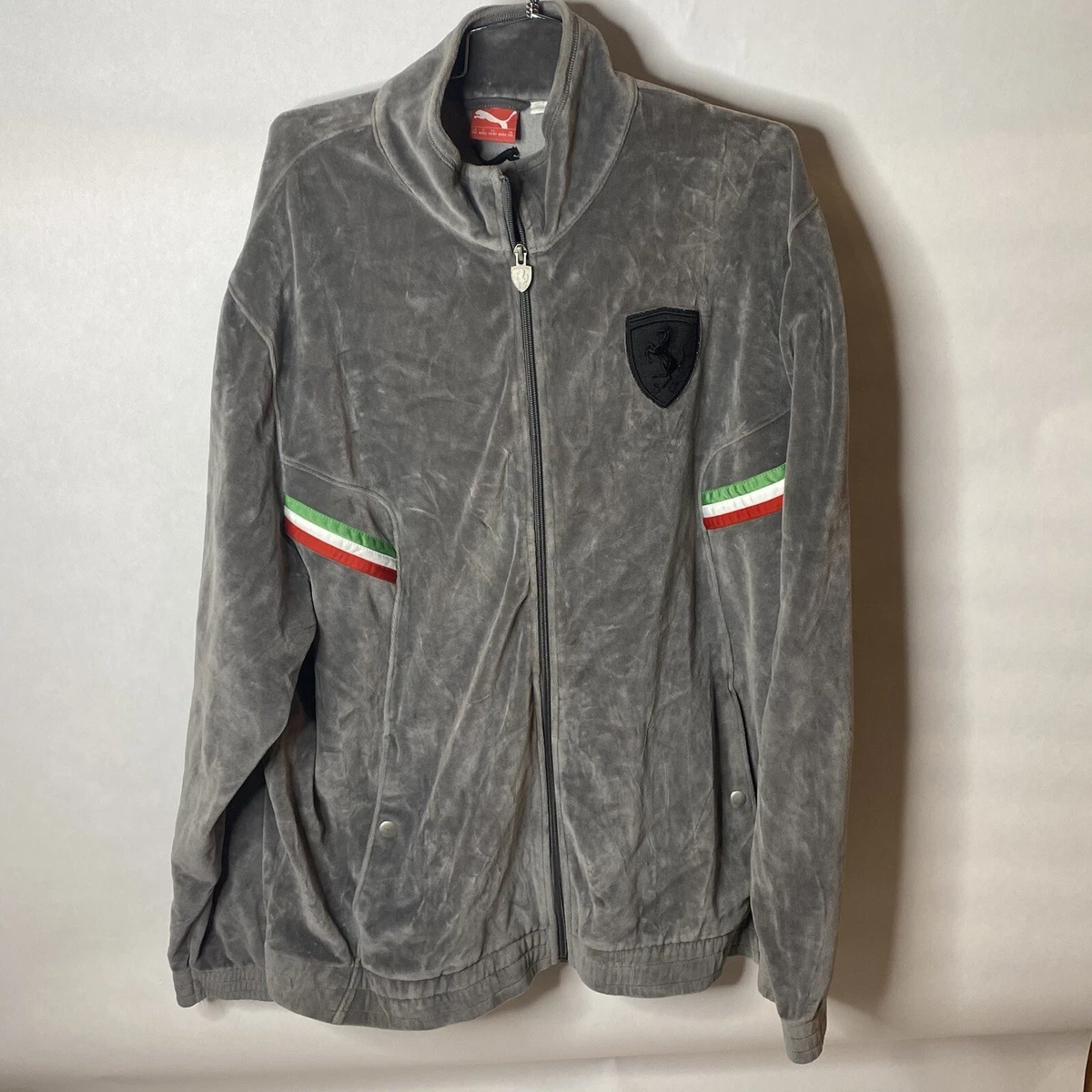 Puma Retro Y2K Ferrari Velour Grey Gray Track Jacket Mens 562252