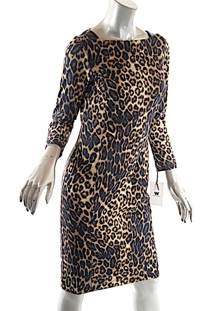 W By WORTH Black Brown Rayon Blend Knit Animal Print Leather Trim Dress US 2 NWT image 8