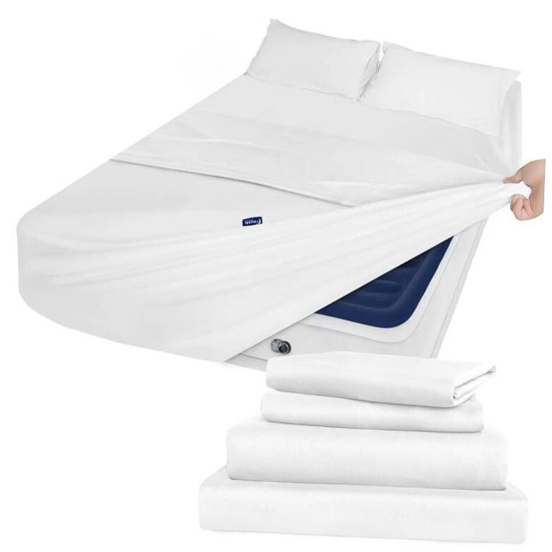 Sheet Set Deep Pocket - 4 Piece Extra Soft Bed Sheets - Side Storage Full White