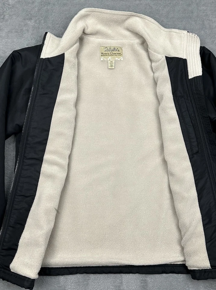 Cabelas куртка женщин маленький черный нейлон полный молнии карманы флис с подкладкой открытый - Изображение 3 из 4