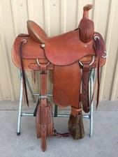 Western Leather Hand Carved Roper Ranch Saddle with Leather Strings 59