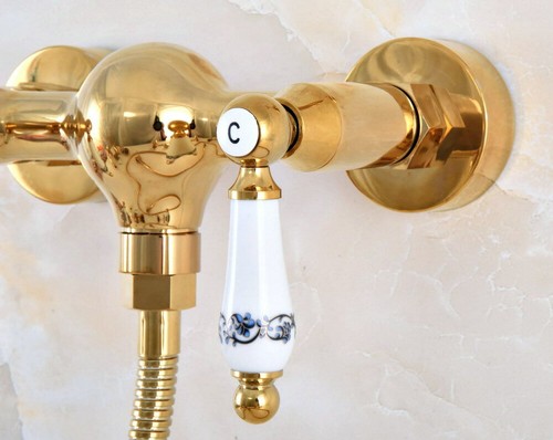 Luxury Gold Color Brass Wall Mounted Bathroom Shower Faucet Set Mixer Tap fna981 - Picture 2 of 9