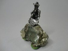 Prospector Miner Figure on Pyrite Crystal Fools Gold Cluster