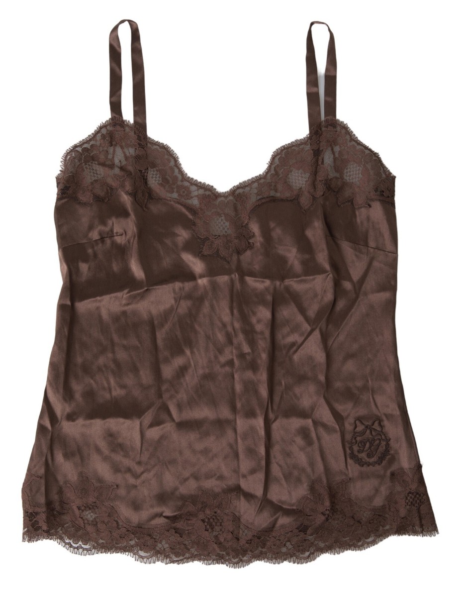 DOLCE & GABBANA Underwear Brown Logo Silk Sleepwear Camisole