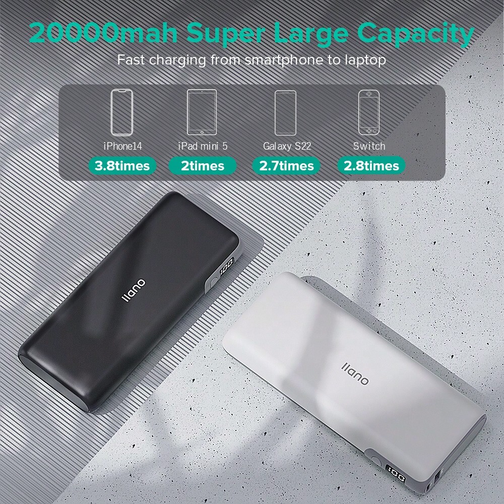 Llano Lightest Portable Laptop Charger, 65W 20000mAh Power Bank, USB C PD Fast C