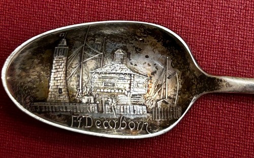 Antique Michigan Souvenir Spoon. Ft. Dearborn. c1910. Sterling. Demitasse. NoR - Picture 3 of 5
