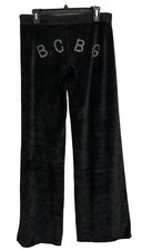 BCBG Maxazria Vintage Y2K Black Velour Rhinestone Logo Pants Sz M