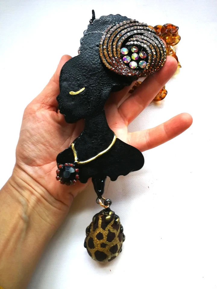 Art Deco Nouveau Jewelry Necklace Pendant Luxury Dark African Woman Jewellery - Image 3 of 4