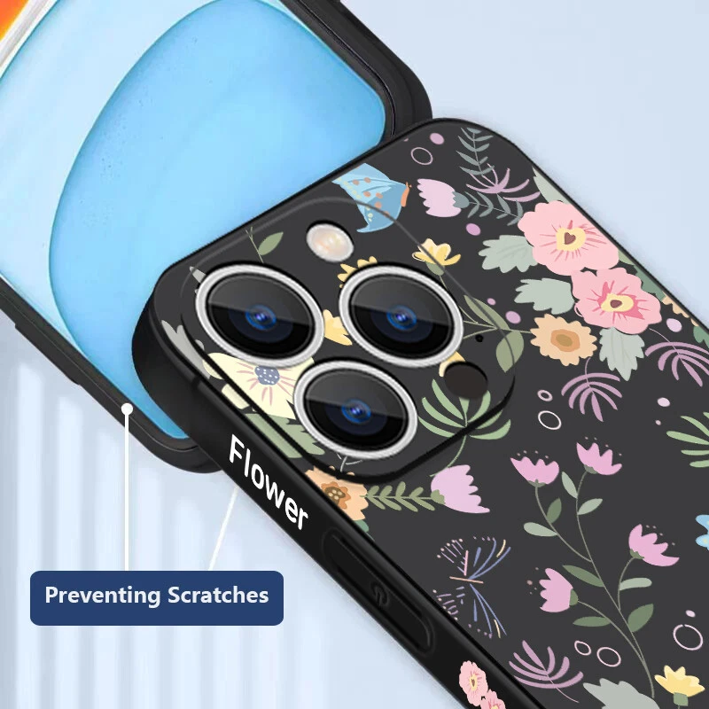 Phone Case For iPhone 16 15 Pro Max 14 13 12 11 8 XS Silicone Flowers Slim Cover Phone Case For iPhone 16 15 Pro Max 14 13 12 11 8 XS Silicone Flowers Slim Cover