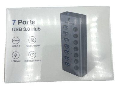 7 Ports Hub USB  Hub USB 3.0 mit LED und Schalter
