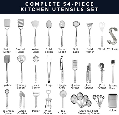 Home Hero 54 Pcs Stainless Steel Kitchen Utensils Set - 54 Pcs, Silver - Picture 2 of 6