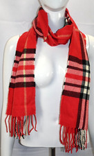 Red, White  Black Scarf With Fringe Size 12" X 62"