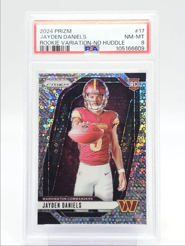 JAYDEN DANIELS 2024 PANINI PRIZM ROOKIE VARIATION NO HUDDLE RC PSA 8 Q0004