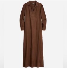 J CREW 100% LINEN Cabana Dress $168 Sz XS Chocolate Brown EUC Beach Minimalist
