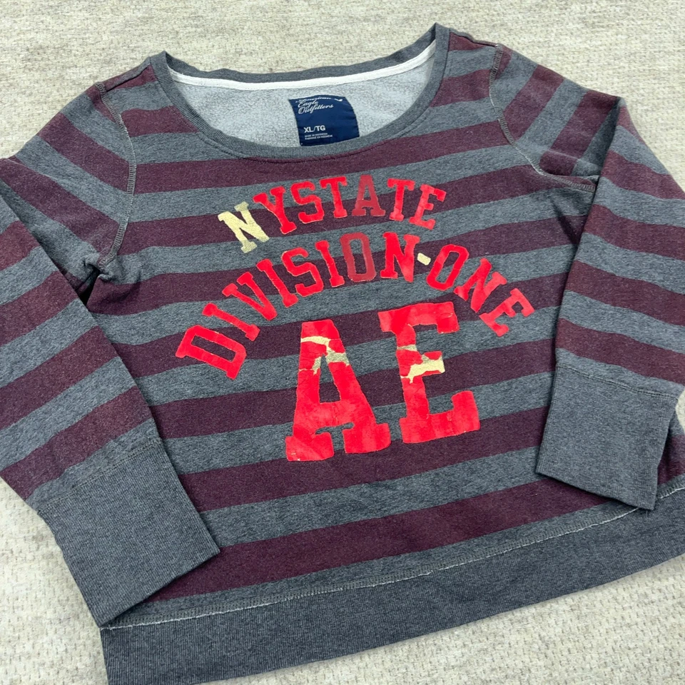 Sudadera De Colección Y2K American Eagle Mujer XL Púrpura Rayas Rugby Cuello Redondo Foto 3 de 4