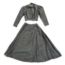 Vintage Two-Piece Gray Wool Skirt and Jacket Set