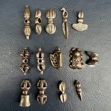 Tibetan Thokcha Iron Amulet Lot – Vajra Phurba Bell Pendant Charms Set