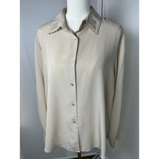 VTG N Touch Secretary 1980s Retro Button Up Floral Embroidered Long Sleeve XL