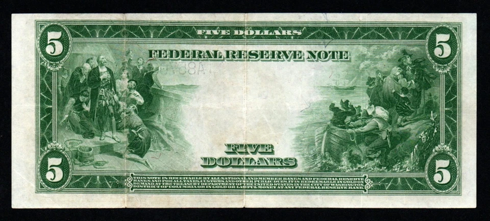 1914 $5 BOSTON LARGE Size BEAUTIFUL CRISP XF Federal Reserve Note! - Image 2 of 2