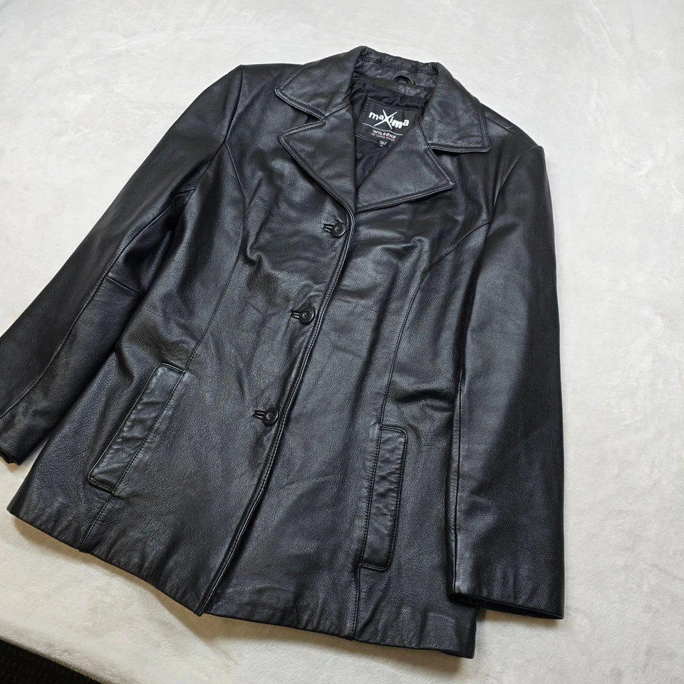 Chaqueta de cuero Wilsons Máxima para mujer grande negra abotonada años 90 Y2K clásica Foto 4 de 4
