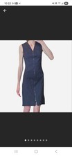 Elie Tahari Navy v-neck Sheath Dress Zip Front Sleeveless Knee length NWT Sz. 2