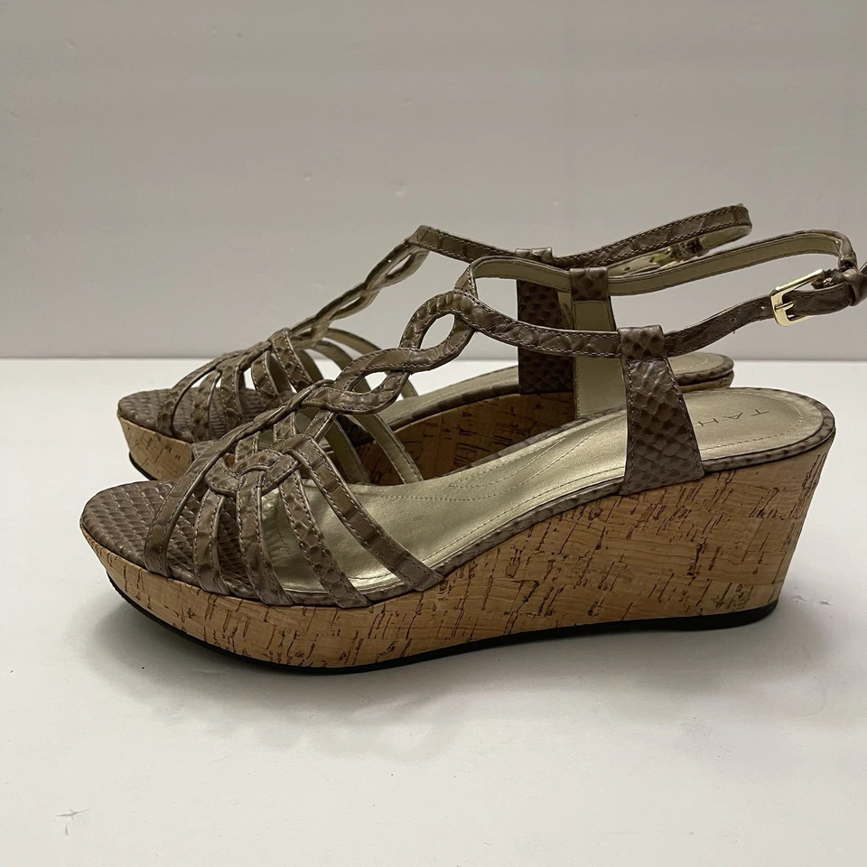 Tahari Star Cork Wedge Platform Tan Snakeskin Sandal Women’s 8 M Shoes Open Toe - Image 4 of 4