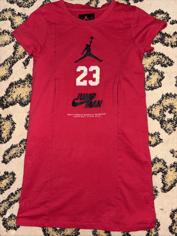 Nike Air Jordan #23 Girl's Medium 12-13 Years Jump Man Shirt Dress Red Crewneck