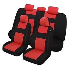 Car Seat Covers Breathable Cloth Front and Rear Split Bench Full Set Black Red