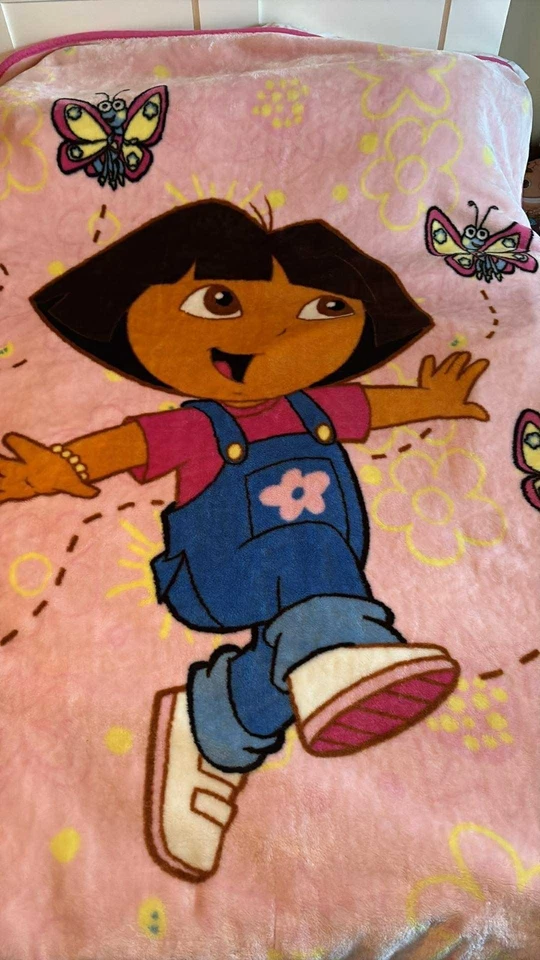 Manta grande vintage Dora la Exploradora rosa mariposa tamaño completo Foto 2 de 4