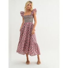 Talulah Boutique 100% Cotton Fit and Flare Smocked Midi Dress - Size 1X