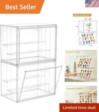 Adjustable Stackable Acrylic Display Case - 3 Layers with Magnetic Door 2 Pack 