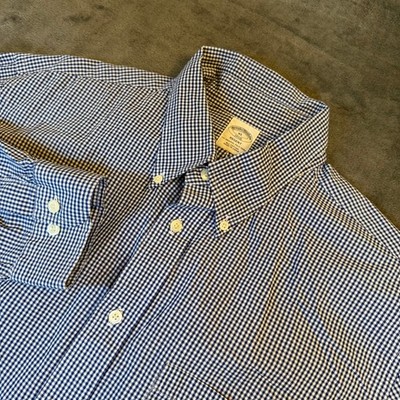 Brooks Brothers Regent Button Up Shirt Mens Extra Large Blue Gingham Cotton