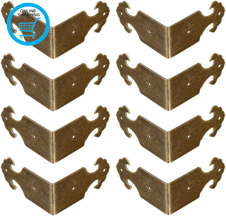 8Pcs Right Angle Brass Box Corner Protector Corner Braces Hardware Desk Edge Gua