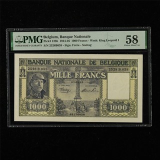 1944 46 Belgio Banque Nationale 1000 Franchi Pick#128b PMG 58 Scelta Circa UNC